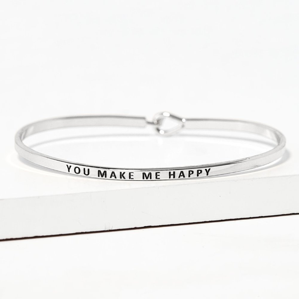 YOU MAKE ME HAPPY  Fun, Inspirational Engraved Message Bracelet  Silver Tone